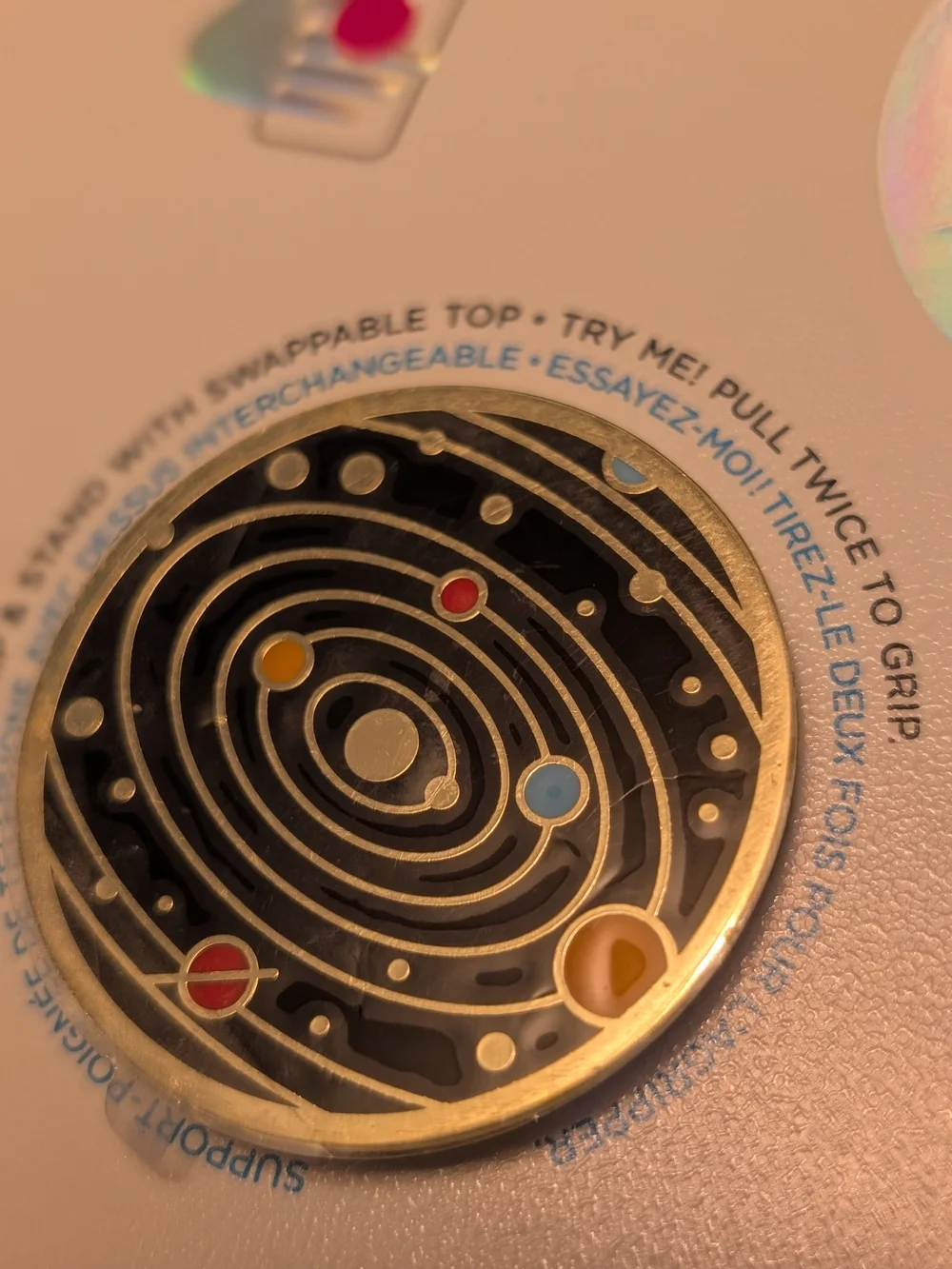 PopSocket PopGrip Planet Design Phone Grip - Black with Multicolor Accents NWT